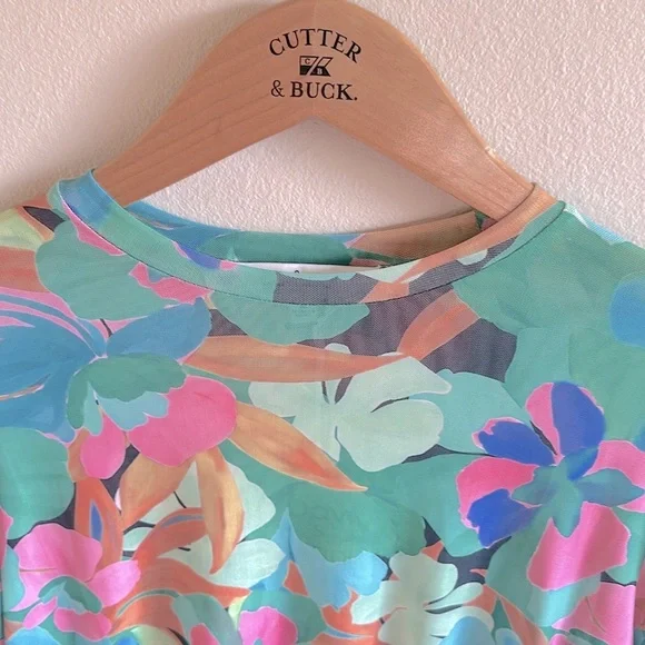 Davi & Dani Anica Floral Mesh Long Sleeve Top Green Womens Size Medium - Picture 6 of 13